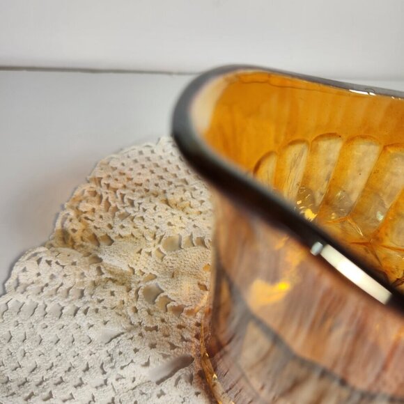 Carnival Glass Pitcher Creamer Amber Colour Fluted Design Milk Pitcher Vintage - Picture 10 of 10